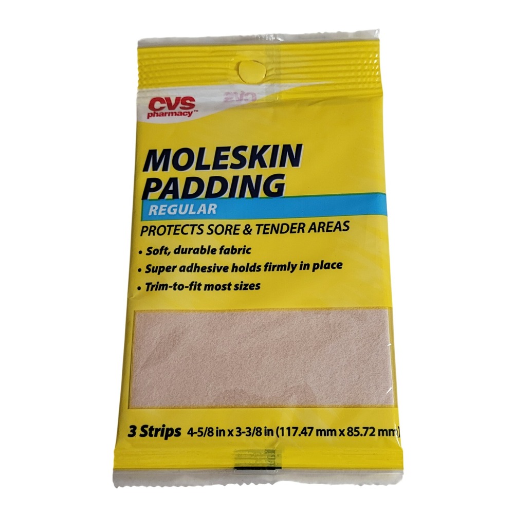 CVS Moleskin Padding 3 Strips Tan New Trim-to-Fit Adhesive Blister Protection